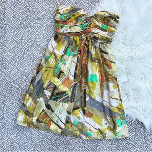 Calvin Klein Strapless Multicolor Pattern Babydoll Mini Dress Size 8 Y2K 00s